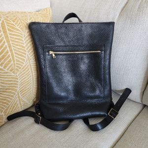 Portland Leather Goods Black Pebbled Laptop Backpack